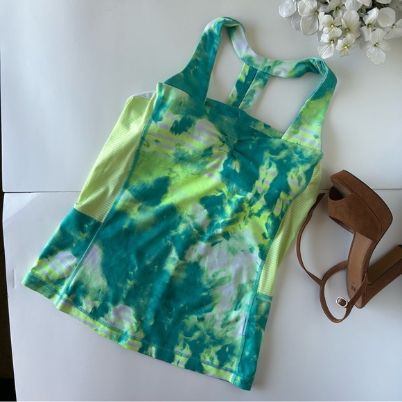 The North Face green tie dye workout tank performance yoga vaporwick - Picture 8 of 10